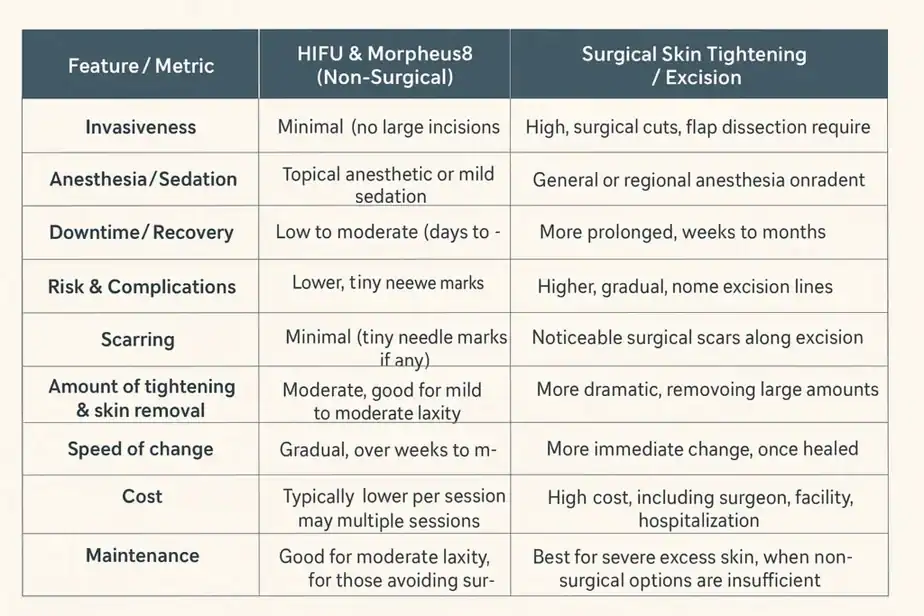 Table showing benefits of Lipo Freeze 2 U Willesden treatments for skin tightening following weight loss injections.